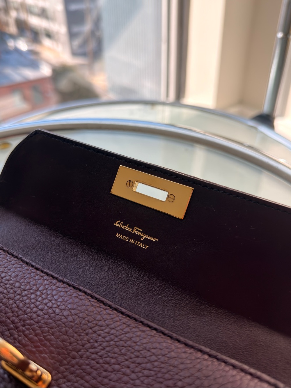 Salvatore Ferragamo Gancini Long Wallet 7.4 inch Burgundy With Gold Clasp - Picture 3 of 9